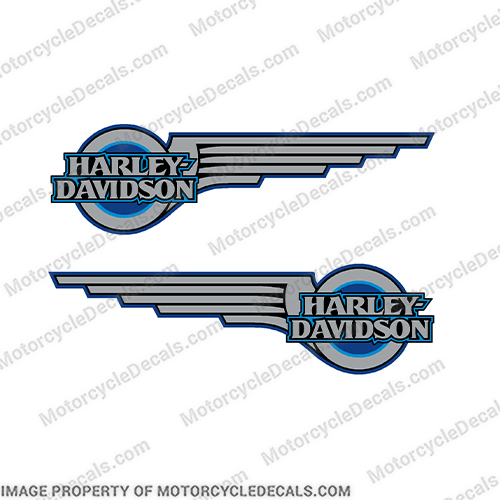 Harley-Davidson Springer FXSTSI Tank Decals (Set of 2) -Blue-Silver  harley, davidson, decals, springer, fxstsi, motorcycle, fuel, tank, stickers, blue, silver