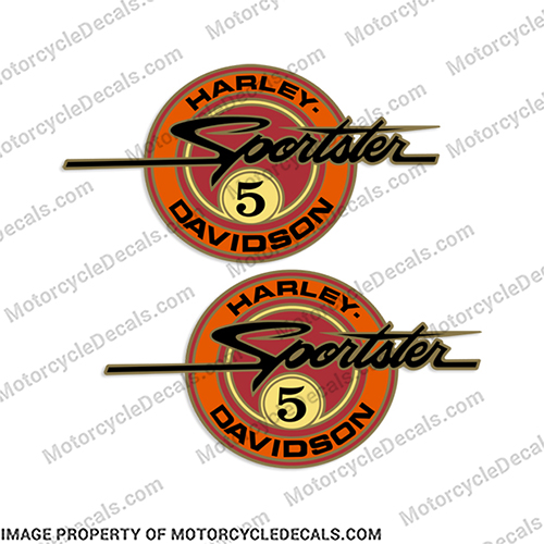 Harley-Davidson Sportster 5 Decals - (Set of 2)  Harley, Davidson, round, logo, decal, orange, 5, sport, sports, sportster, motorcycle, fuel, tank, gas, decal, emblem,INCR10Aug2021