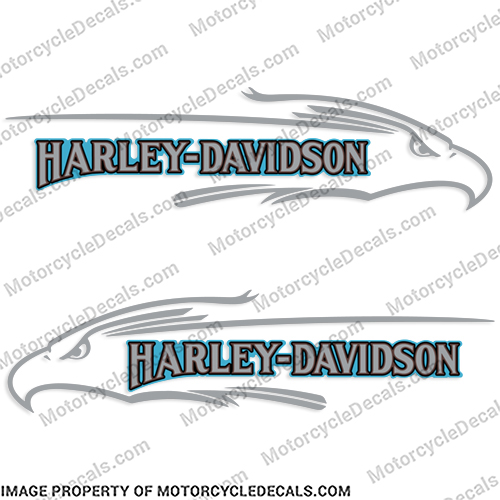 Harley Davidson FXD Eagle Silver Blue Gas Tank Decals (Set of 2)    harley, harley davidson, harleydavidson, harley_davidson_fat_boy_fxef_1985 silver, fuel, fsxe, fat, boy, fxd, blue, gold, eagle, head, logo, emblem, tank, fuel, decal, sticker, INCR10Aug2021