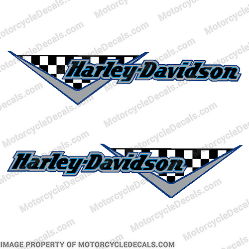 Harley Davidson Checkered SILVER and BLUE Gas Tank Decals (Set of 2)  harley, harley davidson, harleydavidson, check, INCR10Aug2021, checkered