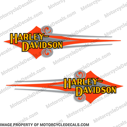 Harley-Davidson Heritage Softail FLSTC Fuel Tank Decals (Set of 2) Orange / Silver Harley, Davidson, harley davidson, soft, tail, 1991, 91, 1992, 92, 1993, 93, 1994, 94, wr,k,r, harleydavidson, flsti, flstfi, flstc, fat, boy, fuel, tank, decals, decal, emblem, logo, INCR10Aug2021