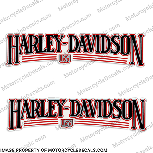 Harley-Davidson Heritage Softail Decals 1986-1989 Red/Black/Silver (Set of 2)  Harley, Davidson, Harley Davidson, soft, tail, 1986, 1989, softail, soft-tail, harley-davidson, silver, red, black, tank, fuel, decal, sticker, emblem, logo, INCR10Aug2021