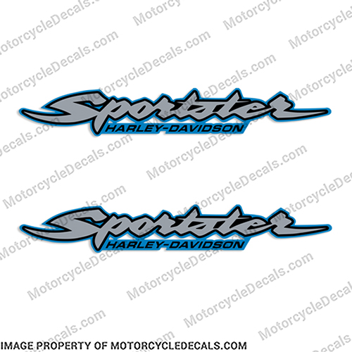 Harley-Davidson Sportster XL883 Decals - BLUE  (Set of 2) 883 Harley, Davidson, 883, xl, logo, decal, blue, tank, fuel, 2005, INCR10Aug2021