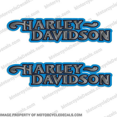 Harley-Davidson Fuel Tank Motorcycle Decals (Set of 2) - Style 15 - Blue/Silver harley, harley davidson, harleydavidson, style, 15, blue, gold, motorcycle, decals, decal, stickers, set, of, 2, vintage, bike, streetbike, silver, fuel, gas, tank,, 