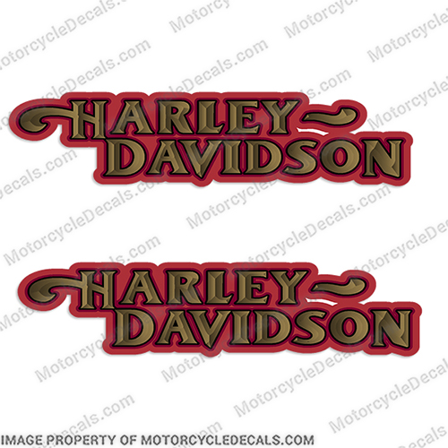 Harley-Davidson Fuel Tank Motorcycle Decals (Set of 2) - Style 15 - Red/Gold harley, harley davidson, harleydavidson, style, 15, blue, gold, motorcycle, decals, decal, stickers, set, of, 2, vintage, bike, streetbike, silver, fuel, gas, tank, red, 