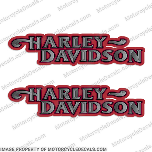 Harley-Davidson Fuel Tank Motorcycle Decals (Set of 2) - Style 15 - Red/Silver harley, harley davidson, harleydavidson, style, 15, blue, gold, motorcycle, decals, decal, stickers, set, of, 2, vintage, bike, streetbike, silver, fuel, gas, tank, red, 