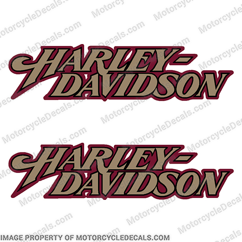 Harley-Davidson Dyna Low Rider Super Glide Decals (Set of 2)  Light Gold Metallic and Burgundy Harley, Davidson, harley davidson, soft, tail, conv, convertible, 2001, 01, 13353, 13533-04  2004, low, rider, lowrider, wr,k,r, harleydavidson, flsti, flstfi, fat, boy, dyna, low, rider, ryder, lowrider, lowryder, superglide, convertible, super, glide, decal, sticker, tank,INCR10Aug2021