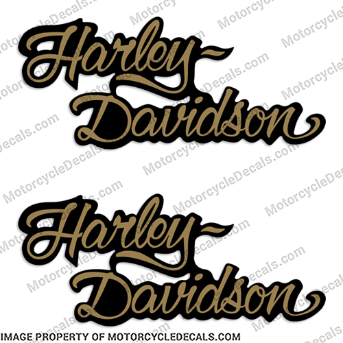 Harley-Davidson FXSTC Decals Gold / Black (Set of 2) - Fuel Tank Decal  1986 Harley-Davidson, fxstc, Decals,  black, (Set of 2), 14471, Harley, Davidson, Harley Davidson, soft, tail, 1995, 1996, 96, softtail, soft-tail, softail, harley-davidson, Fuel, Tank, Decal, INCR10Aug2021