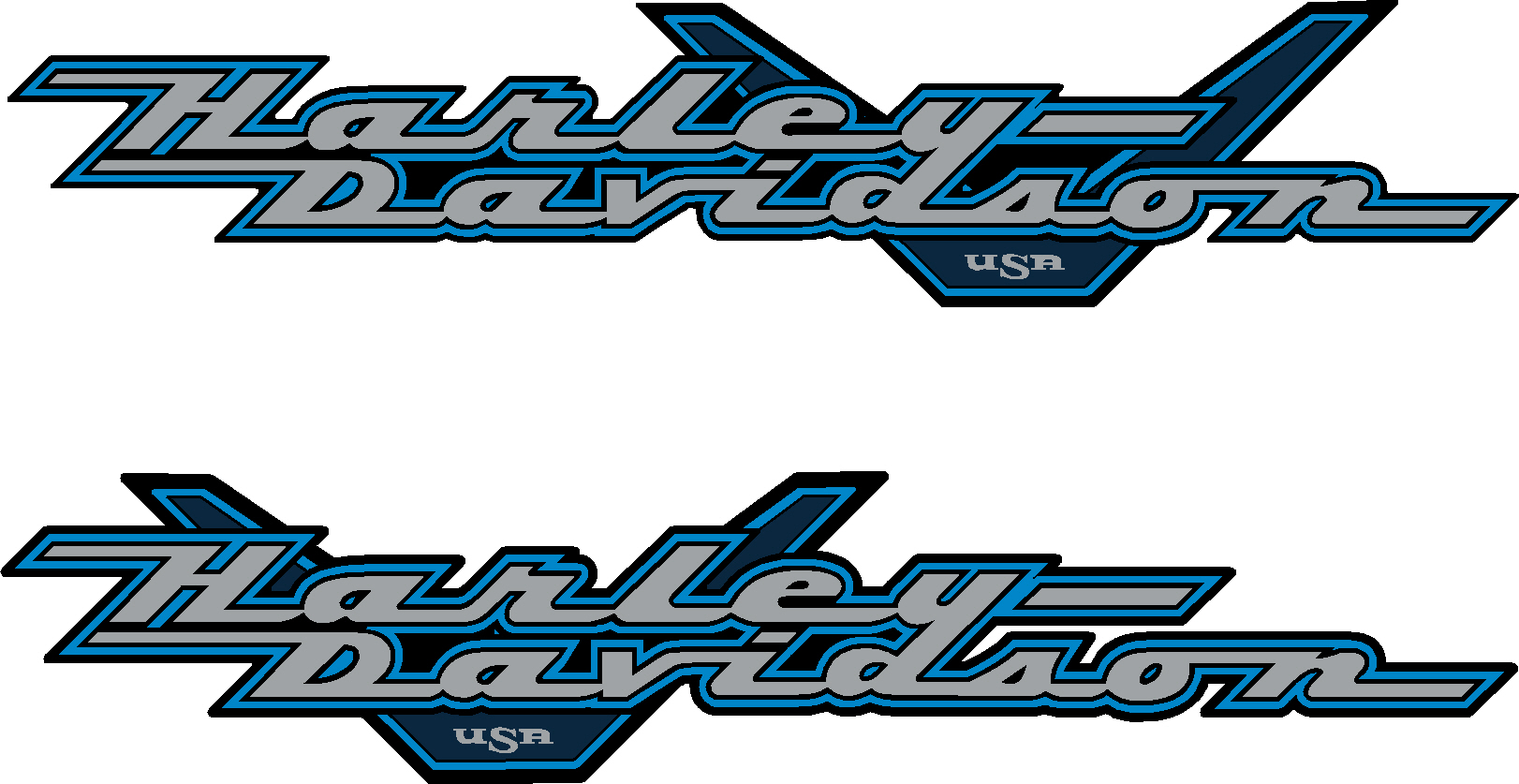 Harley-Davidson Road King FLHR Metallic Silver - Blue Decals (Set of 2) - 1999-2001  Harley, Davidson, Harley Davidson, road, king, 1999, 2000, 99, 99, 00, 00, 2009, 2010, 2012, 2011, 2013, 2014, softtail, soft-tail, harley-davidson, v, decal, sticker, emblem, flhr, FLHR, road, king, roadking,INCR10Aug2021