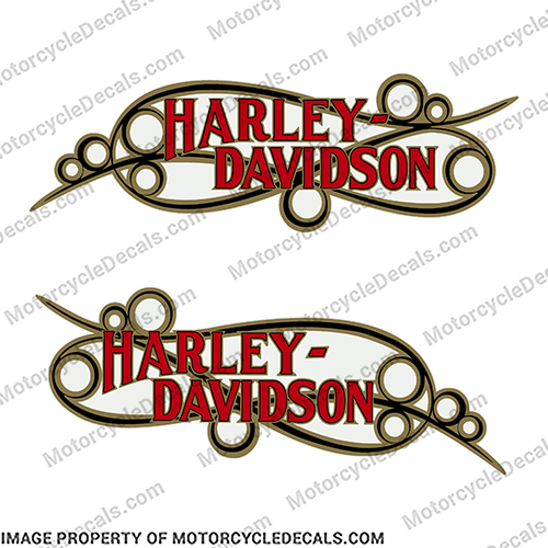 Harley-Davidson Fuel Tank Motorcycle Decals (Set of 2) - Style 17  Scroll Black / Gold / Red harley, harley davidson, harleydavidson, scroll, davidson, 14126-86, 14127-86 , INCR10Aug2021