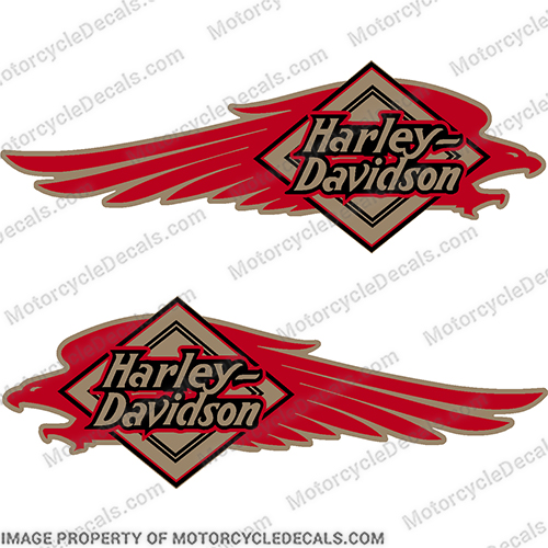 Harley-Davidson FXSTC Softail Decals Gold / Red (Set of 2) - Fuel Tank Decal  Harley-Davidson, fxstc, Decals,  gold, red, set, of, 2, (Set of 2), 14471, Harley, Davidson, Harley Davidson, soft, tail, 1995, 1996, 96, softtail, soft-tail, softail, harley-davidson, Fuel, Tank, Decal, INCR10Aug2021