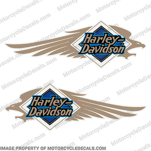 Harley-Davidson FXSTC Softail Decals Gold / Blue (Set of 2) - Fuel Tank Decal  Harley-Davidson, fxstc, Decals,  blue, (Set of 2), 14471, Harley, Davidson, Harley Davidson, soft, tail, 1995, 1996, 96, softtail, soft-tail, softail, harley-davidson, Fuel, Tank, Decal, INCR10Aug2021