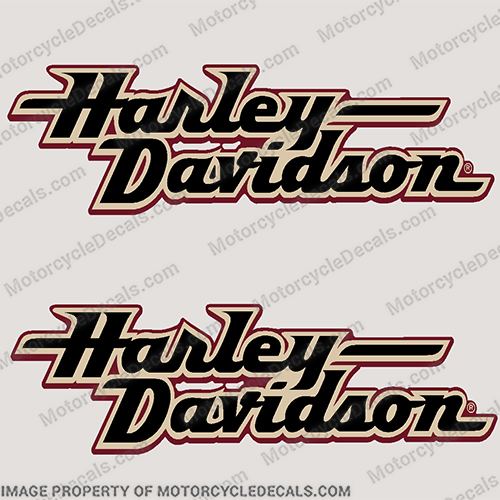 Harley-Davidson Fuel Tank Motorcycle Decals (Set of 2) - Style 2 - Black/Beige/Red harley, davidson, style, 2, two, style-2, black, beige, red, tank, motorcycle, decal, decals, stickers, set, of, fuel, 