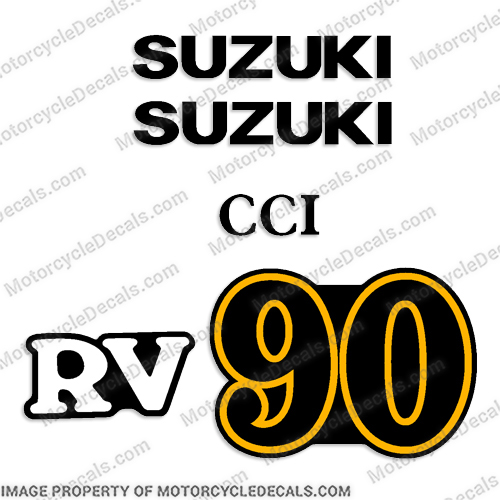 Suzuki Rover RV90 Motorcycle Decals - 1970s - Style 2 suzuki, vanvan, rv90, decal, decals, stickers, trailbike, trail, bike, 1977, 90hp, 90 hp, motorcross, motorcycle, streetbike, 70s, 70s, style 2, 