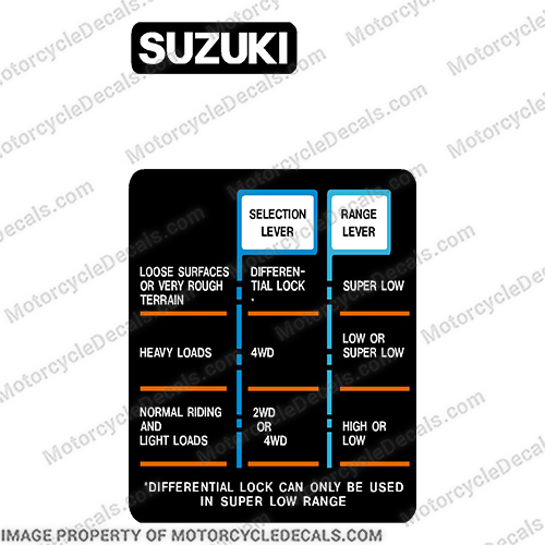 Suzuki Quad Shift 4 Wheel Drive Selection and Range Lever Control Decal for Gas Tank suzuki, king, quad, 4x4, atv, decals, stickers, offroad, off, road, dirt, bike, 2001, 4wheeler, 1999, 300, Wheel, Drive, Selection, Range, Lever, Control, Gas Tank, Gas, Tank, shift, quad, 4 wheel